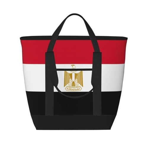 HJLUUFT Thermo-Isoliertasche mit ägyptischer Flagge, Strandtasche für Damen, mit verstellbarem Schultergurt, geeignet für Erwachsene, Schwarz, Einheitsgröße von HJLUUFT