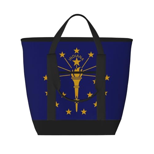 HJLUUFT Tragetasche mit Indiana-Staatsflagge, mit Reißverschluss, isolierte Kühltasche, wiederverwendbare Einkaufstasche, geeignet für Erwachsene zum Arbeiten im Freien, Schwarz, Einheitsgröße von HJLUUFT