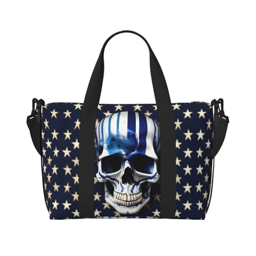 Reisetaschen für Damen mit blauen Streifen und Sternen und Totenkopf, vielseitig, geräumige Reisetaschen für Reisen, Turnbeutel für Herren, Schwarz, Einheitsgröße von HJLUUFT