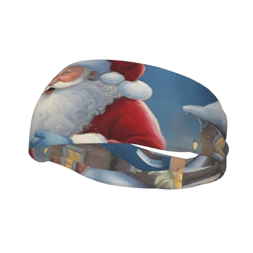 Santa Claus Snow Secenry Hochelastische bedruckte Stirnbänder für Männer & Frauen - Workout Stirnbänder - für Sport, Laufen & langes Haar von HJLUUFT