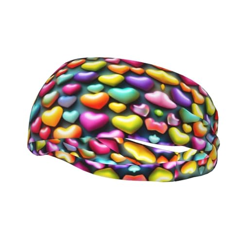 Sport-Stirnband mit bunten Regenbogen-Herzen, elastisch, atmungsaktiv und schweißableitend, für Damen und Herren von HJLUUFT