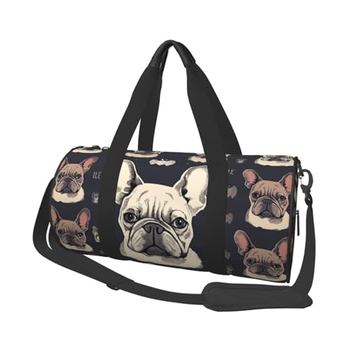 Reisetasche für Damen und Herren, mit Schuhfach, großes Fassungsvermögen, Wochenendtasche, Übernachtungstasche, "I Love French Bulldogge", Tragetasche, Sporttasche für Reisen, Yoga, Schwarz , von HJRT