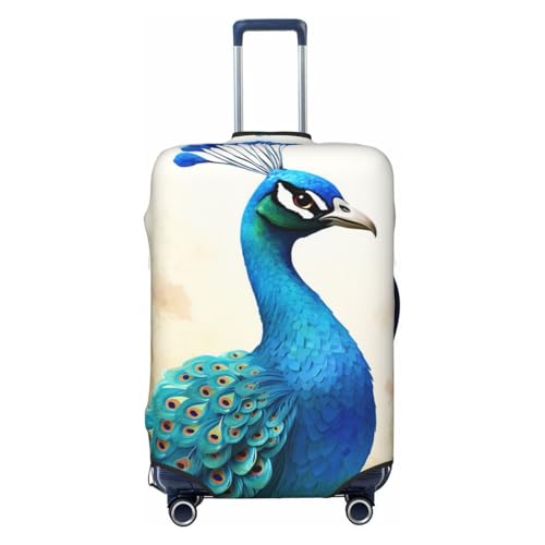 HJTRW Reisegepäckhülle mit Cartoon-Motiv blauer Pfau, elastisch, waschbar, modisch, dehnbar, staubdicht, passend für 45,7–81,3 cm große Gepäckstücke, Schwarz , M von HJTRW