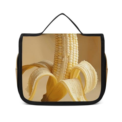 HJUQNGF Kulturbeutel für Damen, Reise-Kosmetiktasche, Bananen aus Maisohren, große Make-up-Tasche, zum Aufhängen, Kosmetik-Organizer für Toilettenartikel, Zubehör, 3-in-1-Behälter, weiß, 22,5 x 18,5 von HJUQNGF