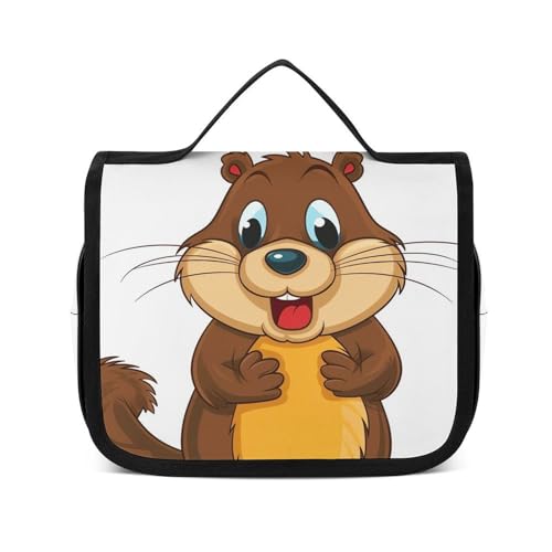 HJUQNGF Kulturbeutel für Damen, Reise-Kosmetiktasche, Cartoon, animierter Biber, große Make-up-Tasche, zum Aufhängen, Kosmetik-Organizer für Toilettenartikel, Zubehör, 3-in-1-Behälter, weiß, 22,5 x von HJUQNGF