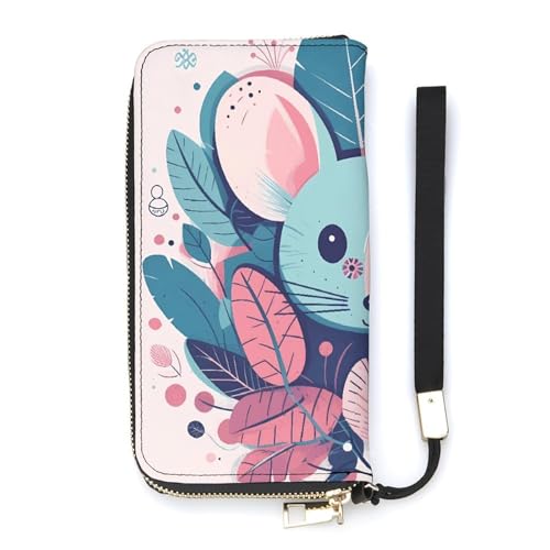 Wristlet Lange Geldbörse Damen Geldbörse Blumen im Einkaufswagen Geldbörse Reißverschluss Clutch Leder Geldbörse Große Kapazität Münzbörse Kreditkartenhalter, Cartoon-Maus, 20x10.5cm von HJUQNGF