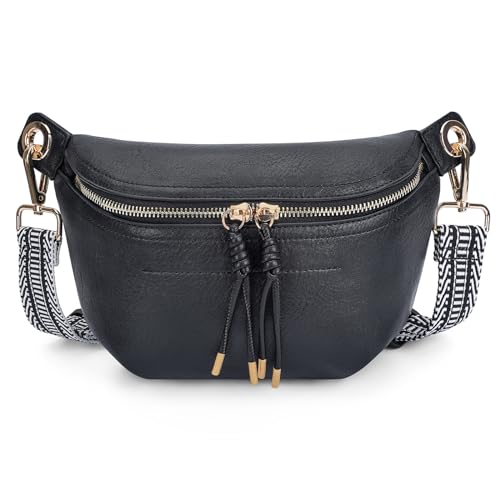 HKCLUF Gürteltasche Damen, Veganes Leder Bauchtasche Damen Stylisch Hüfttasche Umhängetasche mit 2 Riemen Schwarz HKCLUF Gürteltasche Damen, Veganes Leder Bauchtasche Damen Stylisch Hüfttasche Umhängetasche mit 2 Riemen Schwarz von HKCLUF