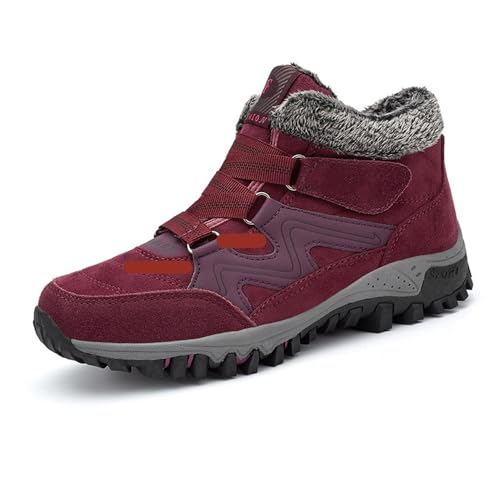 HKFBHFKM Damen Winterschuhe Trekking Wanderstiefel Wanderschuhe Warm Gefütterte Schneestiefel Winter Outdoor Stiefel rutschfeste Stiefeletten Winterstiefel(Maroon,40 EU) von HKFBHFKM