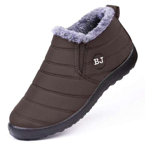 HKFBHFKM Winterschuhe Herren Winterstiefel Schneestiefel Warm gefütterte Schneestiefel Wanderschuhe Damen rutschfeste Trekkingschuhe Wanderstiefel(Brown,45 EU) von HKFBHFKM