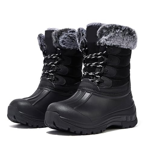 HKFBHFKM wasserdichte Herren-Winterstiefel, warm gefütterte Winterschuhe, Trekkingschuhe, Wanderschuhe(1 Black,39 EU) von HKFBHFKM