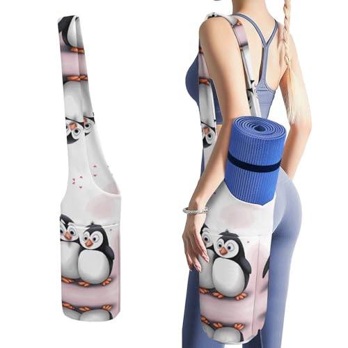 HKMNTGD Yogamatten-Tasche, mit großer Tasche, "I Love Penguins", bedruckt, für die meisten Matten, einfacher Zugriff, leicht, bequemer Schultergurt, hält mehr Yoga-Zubehör von HKMNTGD