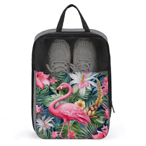 Schuhbeutel für Reisen, Flamingo-Blumenmuster, bedruckter Schuhkoffer für Reisen, Schuhtasche, wasserdicht, tragbar, Organizer, Sneaker, Reisetasche für Damen und Herren, Flamingo-Blumenmuster, von HKMNTGD