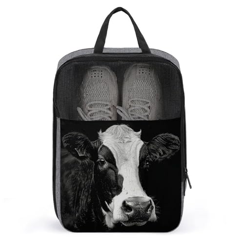 Schuhbeutel für Reisen, eine schwarz-weiße Kuh-bedruckte Schuhtasche für Reisen, wasserdichte tragbare Organizer, Sneaker-Reisetasche für Damen und Herren, eine schwarz-weiße Kuh, Einheitsgröße, von HKMNTGD