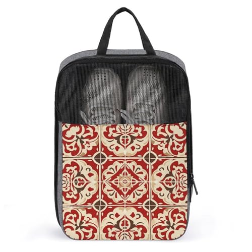 Schuhbeutel für Reisen, in Rot und Beige, bedruckter Schuhkoffer für Reisen, Schuhtasche, wasserdicht, tragbar, Organizer, Sneaker, Reisetasche für Damen und Herren, kommt in Rot und Beige, von HKMNTGD