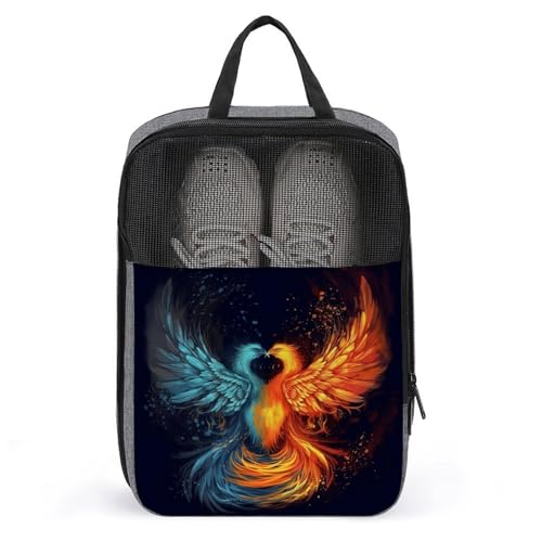 Schuhtaschen für Reisen, Feuer und Wasser, Phoenix bedruckter Schuhkoffer für Reisen, Schuhtasche, wasserdicht, tragbar, Organizer, Sneaker, Reisetasche für Damen und Herren, Feuer und Wasser, von HKMNTGD