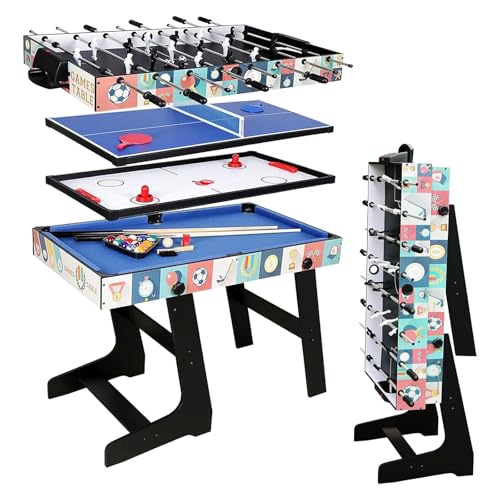 HLC 4-in-1-Spieltisch Kombt-Tisch für Poolbillard/Air Hockey/Tischtennis/Tisch-Fußball mit klappbaren Beinen, 1,2 m HLC 4-in-1-Spieltisch Kombt-Tisch für Poolbillard/Air Hockey/Tischtennis/Tisch-Fußball mit klappbaren Beinen, 1,2 m von HLC
