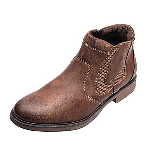 HLIYY Chelsea Boots Herren Flache Stiefeletten Mit Reißverschluss PU Lederschuhe Männer Klassische Kurze Stiefel Retro-Stil Rundem Kurzschaft Stiefel Bequeme Mode-Stiefel von HLIYY