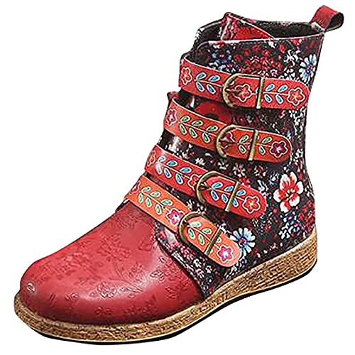 HLIYY Damen Western Stiefelette Herbst Winter Komfort Retro Elegante Kurzstiefel Vintage Leder Stiefeletten Mit Reißverschluss Klassische Mode-Stiefel Winter Stiefel Herbst Winter Schuhe von HLIYY