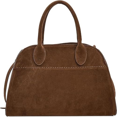 Damen-Einkaufstasche aus Wildleder, Vintage-Einkaufstasche für Damen, modische Retro-Schultertasche für Arbeit und Reisen (Brown,L) von HLYICRQ