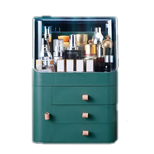 HLZLPYFC Make-up-Organizer mit 3-lagigen Schubladen, Aufbewahrungsboxen für Kosmetika, transparentes Regal mit großer Kapazität, Arbeitsplatte (Farbe: Grün) von HLZLPYFC