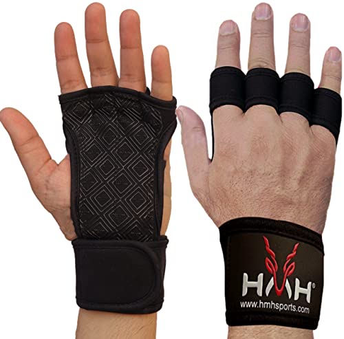 HMH Sports Gewichtheberhandschuhe für Männer und Frauen, atmungsaktive Trainingshandschuhe, vollständiger Handflächenschutz & extra Grip, rutschfest, Übung, Hängen, Klimmzüge (Black, XL) von HMH Sports