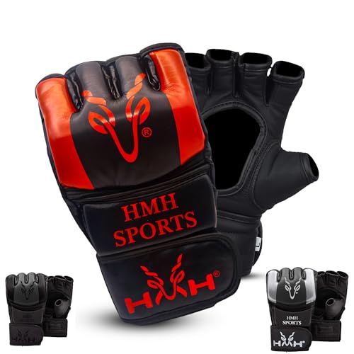 HMH Sports MMA-Handschuhe für Grappling-Kampfsport, offene Handfläche, Maya-Hide, konvexes Leder, Sparringhandschuhe für Käfigkampf, Kickboxen, Boxsack, Muay Thai und Kampftraining von HMH Sports