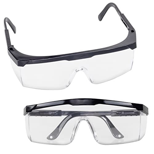 HMH 12 x Schutzbrille für Brillenträger mit verstellbaren Bügeln Arbeitsschutzbrille schwarz Schutzbrillen für Labor in Universalgröße Sicherheitsbrille zertifiziert von HMH