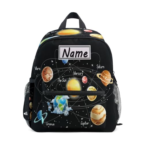 HMZXZ Individuelle Kinder Kleinkind Mini Rucksack für Mädchen Jungen Sonnensystem Galaxy Schwarz Personalisierte Kinderrucksäcke Schultasche mit Kindername/Text, multi von HMZXZ