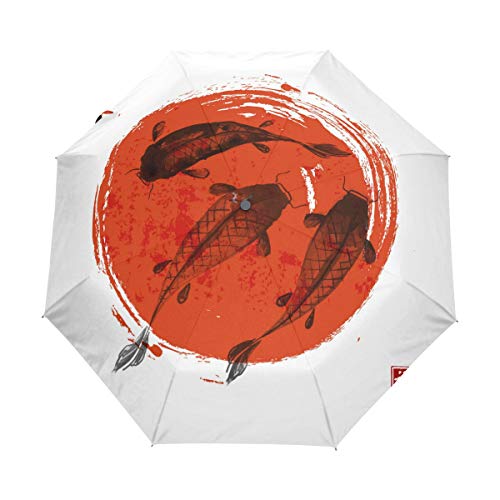 RXYY Chinesisch Koi Kunst Malerei Falten Auto Öffnen Schließen Regenschirm für Frauen Männer Jungs Mädchen Winddicht Kompakt Reise Leicht Regen Regenschirm von HMZXZ