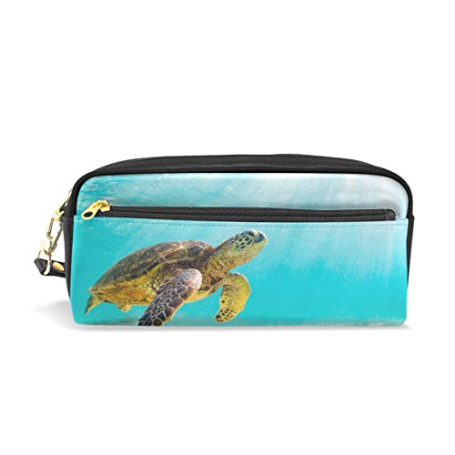 RXYY Federmäppchen Aquarell Meer Schildkröte für Student Groß Kapazität Reißverschluss PU Leder Mäppchen Schreibwaren Kosmetik Makeup Tasche für Mädchen Jungs Frauen von HMZXZ
