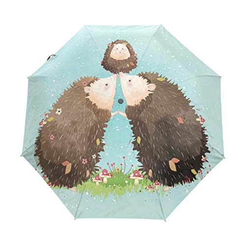 RXYY Niedlich Tier Igel Familie Falten Auto Öffnen Schließen Regenschirm für Frauen Männer Jungs Mädchen Winddicht Kompakt Reise Leicht Regen Regenschirm von HMZXZ