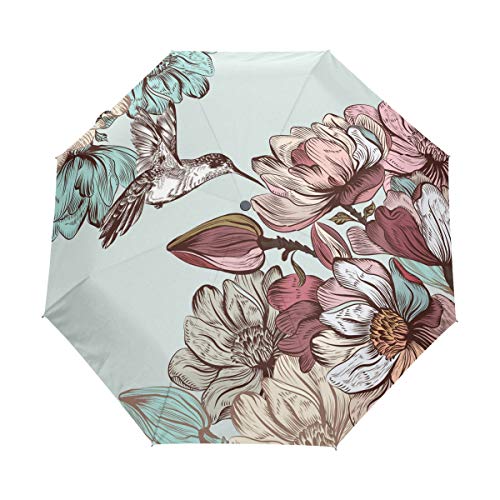 RXYY Regenschirm mit Frühlingsblumen, Kolibri-Motiv, faltbar, automatisches Öffnen und Schließen für Damen, Herren, Jungen, Mädchen, winddicht, kompakt, Reisen, leicht, Regenschirm RXYY Regenschirm mit Frühlingsblumen, Kolibri-Motiv, faltbar, automatisches Öffnen und Schließen für Damen, Herren, Jungen, Mädchen, winddicht, kompakt, Reisen, leicht, Regenschirm von HMZXZ