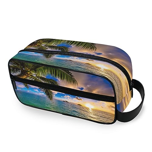 Tragbare Kulturtasche Tropischer Sonnenaufgang Palme Reise Waschtasche Multifunktions Kosmetiktasche Make-up-Tasche Aufbewahrungstasche für Frauen Männer Jungen Mädchen, multi von HMZXZ