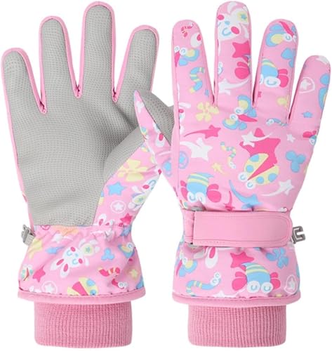 HNGEMSY Handschuhe Kinder Winter Schneehandschuhe Skihandschuhe für 2-13 Jahre Mädchen Jungen PU Palme Wasserdicht Winddichte Warm Fleece Winterhandschuhe (Rosa, S) von HNGEMSY