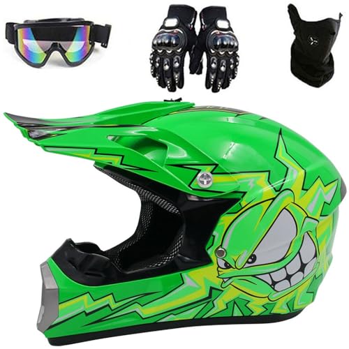 Full Face MTB Motocross Helm mit Brille Handschuhe Maske, DOT Genehmigt, Kinder Offroad ATV Motorradhelm Downhill BMX Quad Fahrradhelm für Jungen Mädchen(#04,M(54-55cm)) von HNGKGJBL