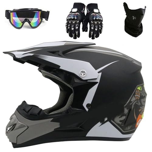 Full Face MTB Motocross Helm mit Brille Handschuhe Maske, DOT Genehmigt, Kinder Offroad ATV Motorradhelm Downhill BMX Quad Fahrradhelm für Jungen Mädchen(#08,XL (58-59cm)) von HNGKGJBL