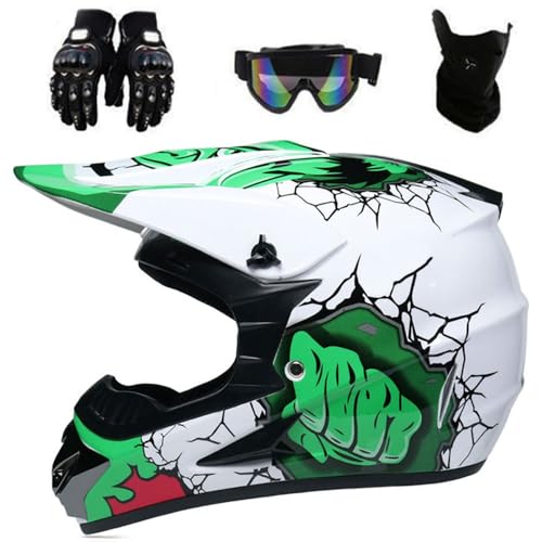 MTB Helm Fullface Kinder Motorradhelm Erwachsene Motorrad Downhill Integralhelm für Downhill Offroad Enduro Scooter mit Schutzbrille/Maske/Handschuhen DOT Genehmigt(#B2,L(56-57cm)) von HNGKGJBL