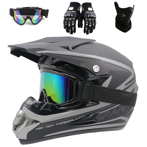 Motocross-Helm für Downhill MX Mountainbike ATV, Motorradhelm und Zubehör für Jungen Schutzbrille Maske Handschuhe(E11,XL (58-59cm)) von HNGKGJBL