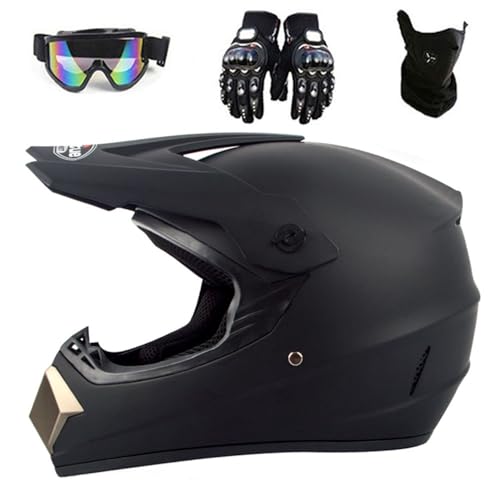 Motocross-Helm für Downhill MX Mountainbike ATV, Motorradhelm und Zubehör für Jungen Schutzbrille Maske Handschuhe(F11,M(54-55cm)) von HNGKGJBL