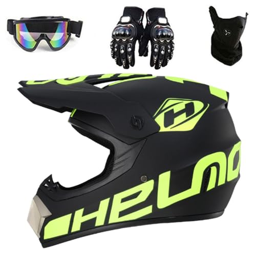 Motocross-Helm für Downhill MX Mountainbike ATV, Motorradhelm und Zubehör für Jungen Schutzbrille Maske Handschuhe(J11,XL (58-59cm)) von HNGKGJBL