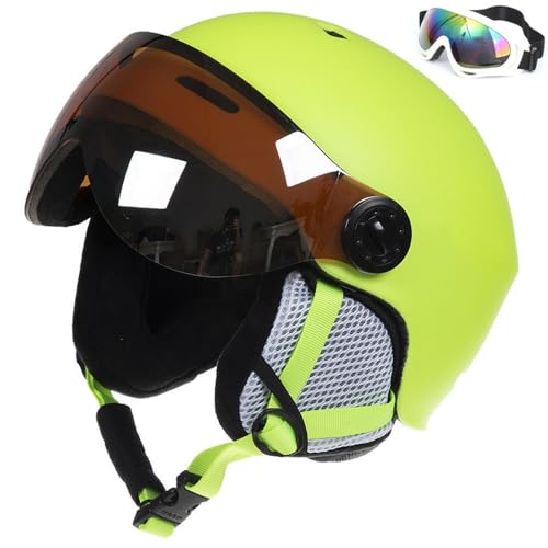 Skihelm, Snowboardhelm für Jungen und Mädchen, robuste PC-Schale und EPS-Schaum, 12 Belüftungslöcher, Verstellbarer Schneesporthelm, Schneesport- und Snowboardhelm(B Fluorescent Yellow,S(52-55cm)) von HNGKGJBL