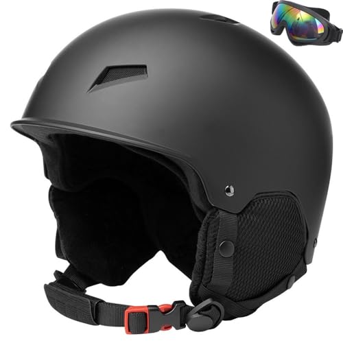 Skihelm Herren Damen Skihelm Schneesporthelm mit Belüftungsöffnungen EPS-Kern zum Skifahren Snowboard Schneehelm für Erwachsene Jugend(A Black,L(58-61cm)) von HNGKGJBL