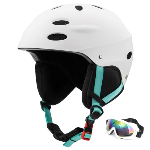 Skihelm für Kinder und Erwachsene, Snowboardhelm, Herren-Skihelme mit aktivem Belüftungssystem, Skihelm mit System zur Installation von Skibrillen(BB White,M(55-58CM)) von HNGKGJBL