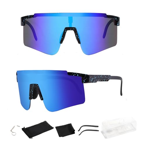 Sonnenbrille Fahrradbrille,Sportbrille für Herren Damen UV400 Schutz Windschutz Radsportbrille Sport Radfahren Schutzbrille für Outdoor-Sportarten, Autofahren, Wandern, Angeln, Laufen(Blau) von HNLMZ