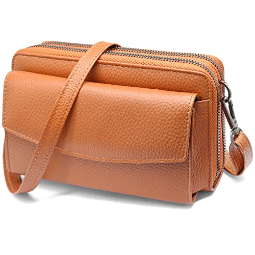 HNOOM Handytasche mit Geldbörse zum Umhängen RFID Schutz Geldbeutel Damen Handy Umhängetasche mit 18 Kartenfächer Crossbody Geldbörse Damen groß viele fächer Leder Passt Handy unter 6,9" (Braun) von HNOOM