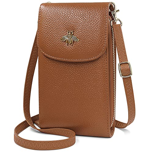 HNOOM Handytasche zum Umhängen Damen Handy Umhängetasche Echtes Leder Frauen Geldbeutel mit 7 Kartenfächer Crossbody Handytasche Schultertasche Brieftasche für Handy unter 6.5 Zoll (Braun) von HNOOM