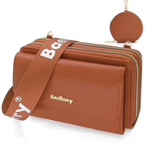 HNOOM Handytasche zum Umhängen Kleine Handy Umhängetasche Damen PU Leder Handytasche mit Geldbörse zum Umhängen Crossbody Schultertasche mit Kartenfächer, Verstellbarem Schultergurt (Braun) von HNOOM