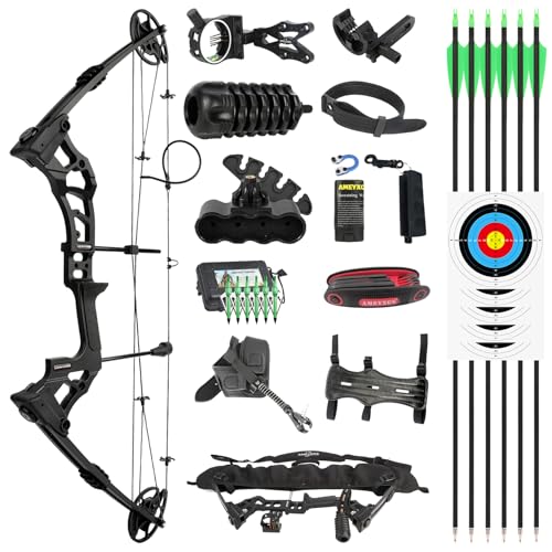 Bogenschießen Compoundbogenset - Compound Bogen Jagd Set 0-70 Lbs Einstellbare Jagd, Pfeil & Zubehör enthalten für Jugendliche, Erwachsene Anfänger Outdoor Schießen Set (Schwarz) von HNZMDY