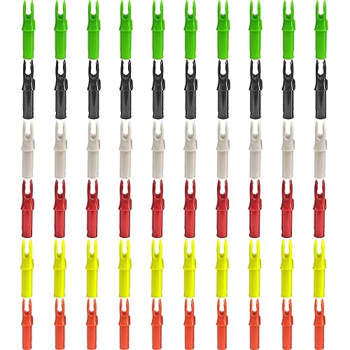 HNZMDY 60pcs Bogenschießen Pfeil Nocken mit Entferner Werkzeug ID 6.2mm/.244" Pfeilnocke Einsetzen Pfeil Schwanz für DIY Jagd Schießen Pfeile (Mischfarbe 1) von HNZMDY