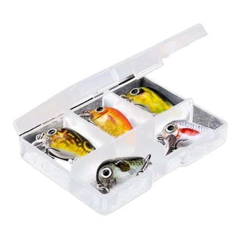 5 Stück Crankbait Harte Köder Künstliche Wobbler Barsch Köder Weiche Kunststoffköder Mini Kunstköder Topwater Kurbel Wobbler Künstliche harte Köder mit Tackle Box von HNsdsvcd